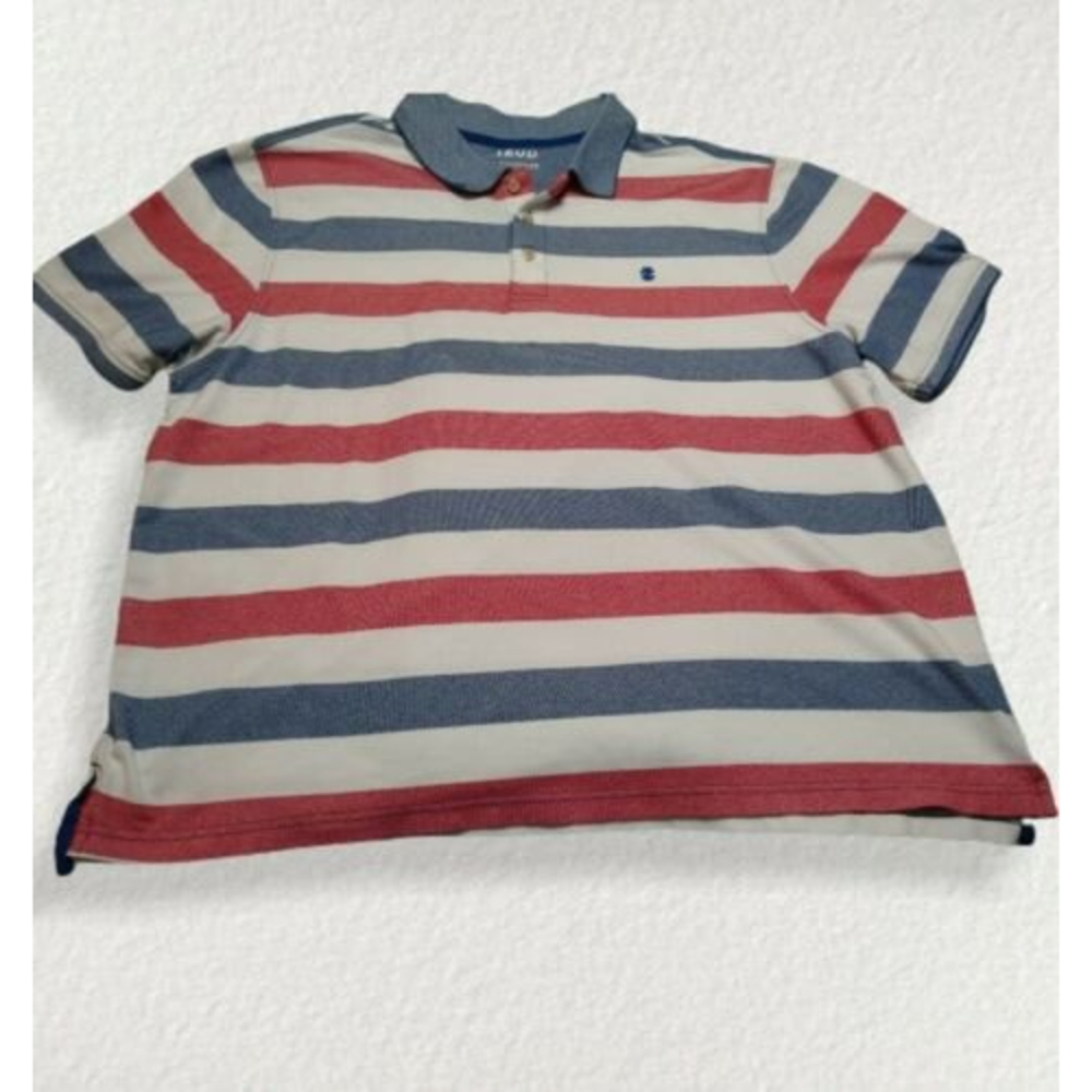 IZOD Advantage Performance Polo Shirt Mens 3X Red White Blue 1/4 Button 4th July